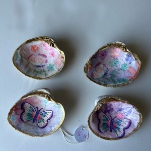Set of 4 Clam Shell Ring Earrings trinket Holder Decoupage Butterfly flower